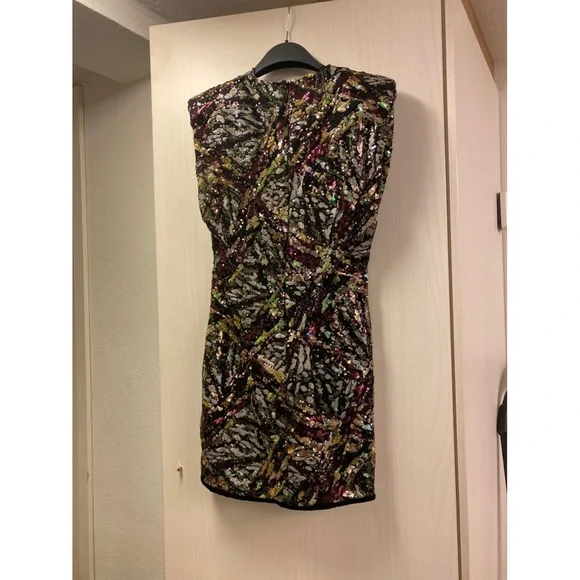 Zara Green and Black Sequin Bodycon Mini Dress - Picture 3 of 4